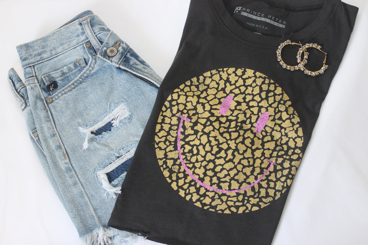 Leopard Smiley Crop Tee