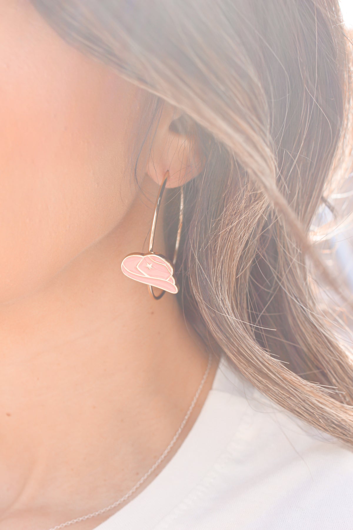 Pink Cowboy Hat Hoop Earrings